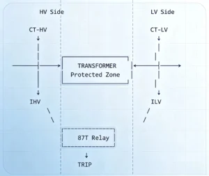 87T relay transformer differential protection zone diagram