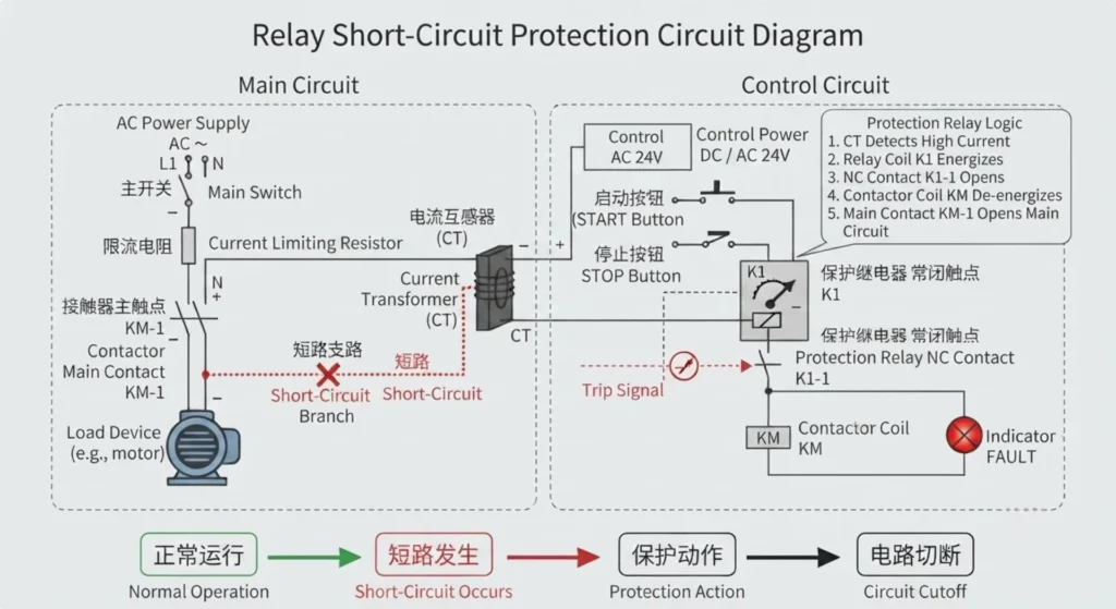 short circuit protection circuit diagram with relay
