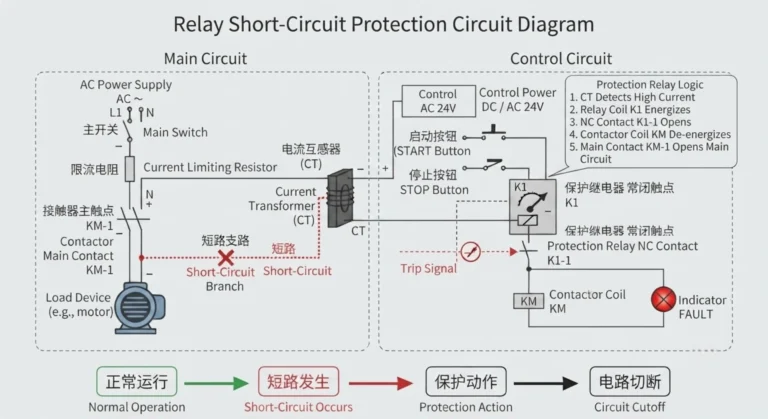 short circuit protection circuit diagram with relay