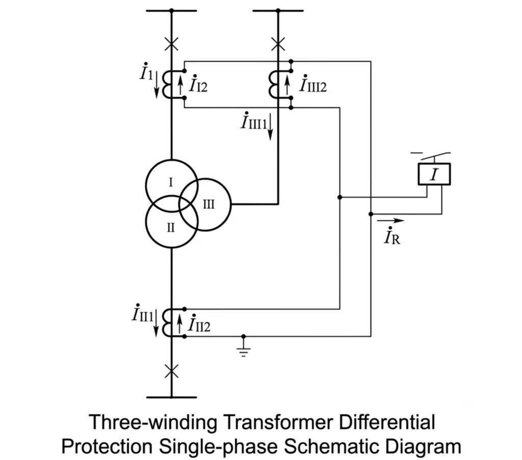 Three-winding Transformer Differential Protection