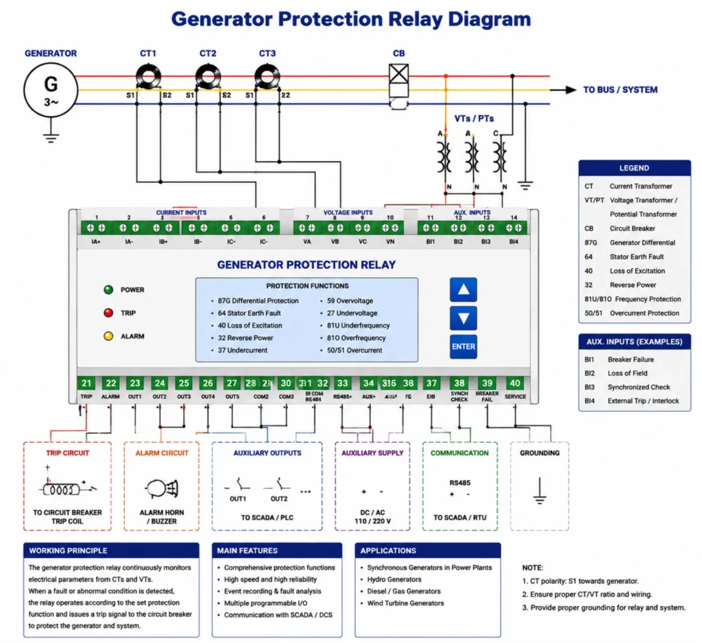 Generator Protection Relay diagram