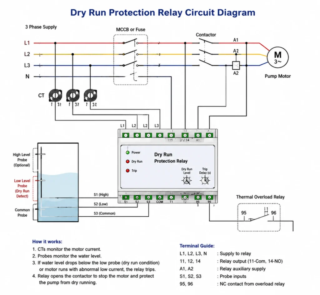 Dry Run Protection Relay circuit diagram